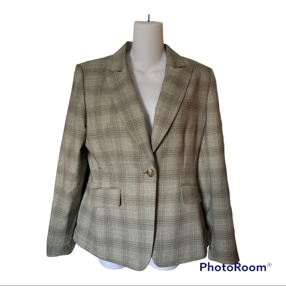 Tahari ASL Jacket Career Suit Jacket Lined Glen Plaid Ivory Birchwood Size 8 NWT